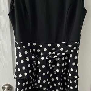 Metrostyle Fun Party Black polka dots Ruffled Skirt Sash Dress Size Large